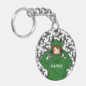 Cute Girl met Green Frog Hoody Drawing Sleutelhanger (Voorkant Links)