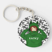 Cute Girl met Green Frog Hoody Drawing Sleutelhanger (Voorkant)