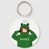 Cute Girl met Green Frog Hoody Drawing Sleutelhanger (Achterkant)