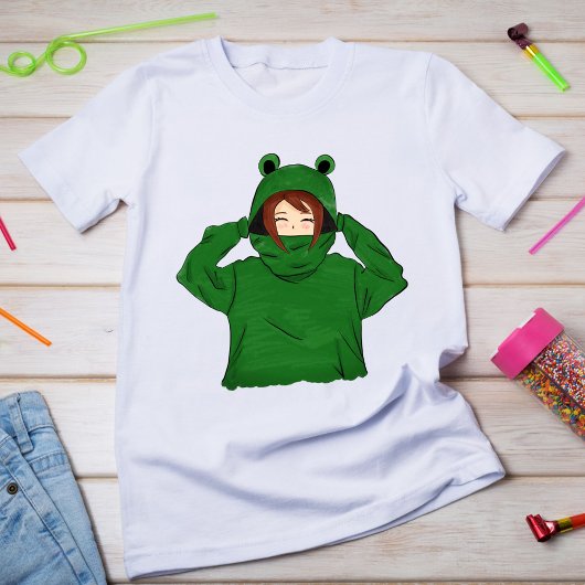 Cute Girl met Green Frog Hoody Drawing T shirt