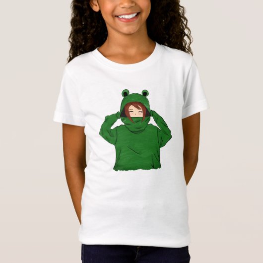 Cute Girl met Green Frog Hoody Drawing T shirt (Voorkant)