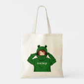 Cute Girl met Green Frog Hoody Drawing Tote Bag (Achterkant)