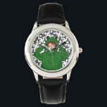 Cute Girl met Green Frog Hoody Drawing Watch Horloge<br><div class="desc">Cute Girl met Green Frog Hoody Drawing Watch. Een schattige tekening van een meisje met een groene kikkervisjager. Zwart-wit patroon. Fun design voor tieners meisje.</div>