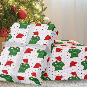 Cute Girl met Green Hoody Santa Hat Kerstmis Cadeaupapier