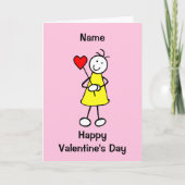 Cute Girl met Heart Valentijnsdag Kaart (Voorkant)