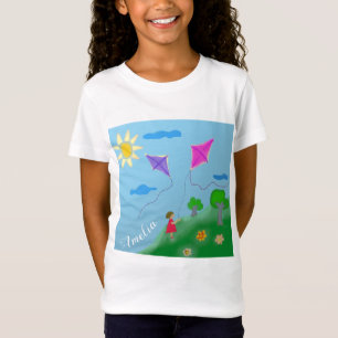 Cute Girl met Kites Kinder tekening T-shirt