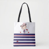 Cute Girl met Ladybird Art Striped Kinder Tote Bag (Voorkant)