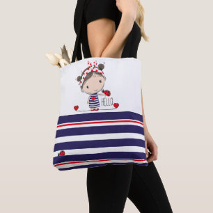 Cute Girl met Ladybird Art Striped Kinder Tote Bag