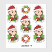 Cute girl met lange bruine cartoon sti sticker (Vel)