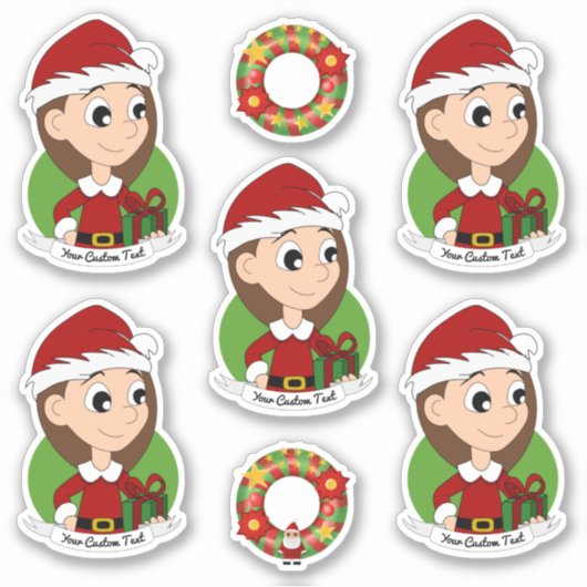 Cute girl met lange bruine cartoon sti sticker (Voorkant)