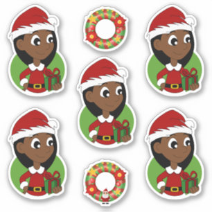 Cute girl met lange zwarte cartoon sticker