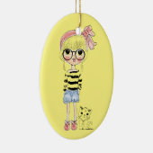 Cute Girl met ronde glazen en haar zoete kat Keramisch Ornament (Rechts)
