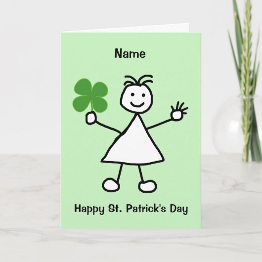 Cute Girl met Shamrock St Patrick's Day Card Kaart (Voorkant)
