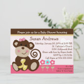 Cute Girl Monkey Baby shower Invitation Kaart (Staand voorkant)