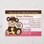 Cute Girl Monkey Baby shower Invitation Kaart (Voorkant / Achterkant)