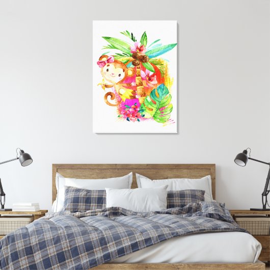 Cute Girl Monkey Climbing Tree Canvas Afdruk (Insitu (Slaapkamer))