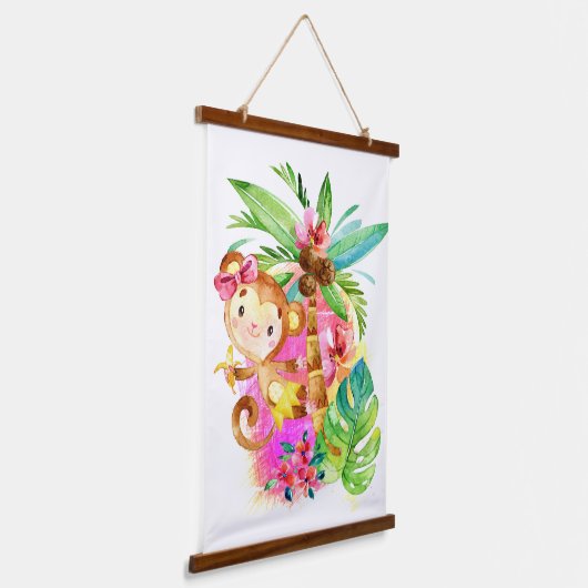 Cute Girl Monkey Climbing Tree Hangend Wandkleed (Gebogen)