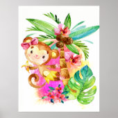 Cute Girl Monkey Climbing Tree Poster (Voorkant)