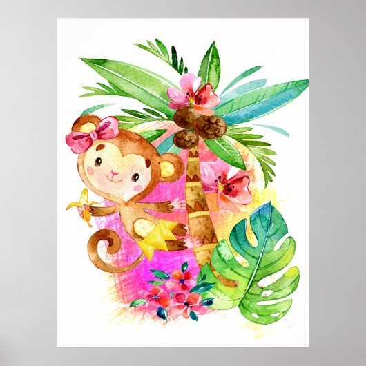 Cute Girl Monkey Climbing Tree Poster (Voorkant)