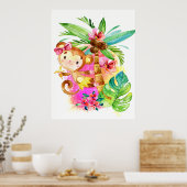 Cute Girl Monkey Climbing Tree Poster (Keuken)