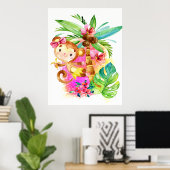 Cute Girl Monkey Climbing Tree Poster (Thuiskantoor)