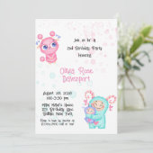 Cute Girl Monster Birthday Party Kaart (Staand voorkant)