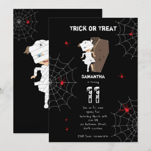 Cute Girl Mummy Coffin Girl Halloween Birthday Kaart
