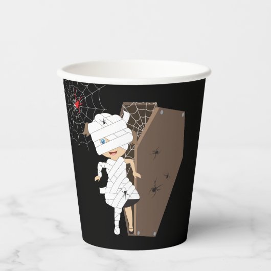 Cute Girl Mummy Coffin Halloween Birthday Party Papieren Bekers (Voorkant)