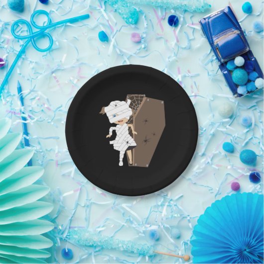 Cute Girl Mummy Coffin Halloween Design Papieren Bordje (Feest)