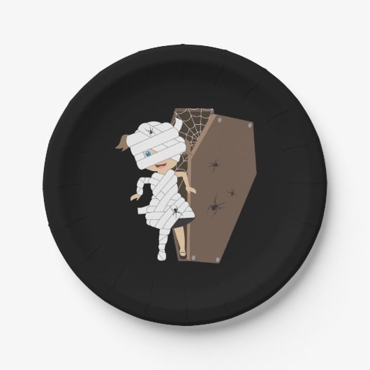 Cute Girl Mummy Coffin Halloween Design Papieren Bordje (Voorkant)
