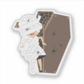 Cute Girl Mummy Coffin Halloween Design Sticker (Voorkant)