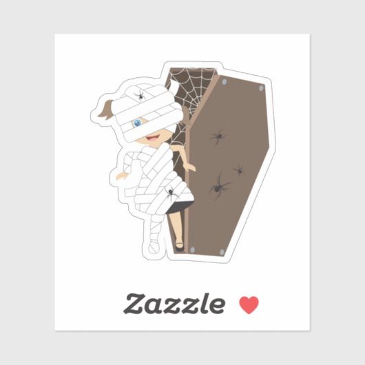Cute Girl Mummy Coffin Halloween Design Sticker (Vel)