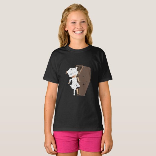 Cute Girl Mummy Coffin Halloween Design T-shirt (Voorkant volledig)