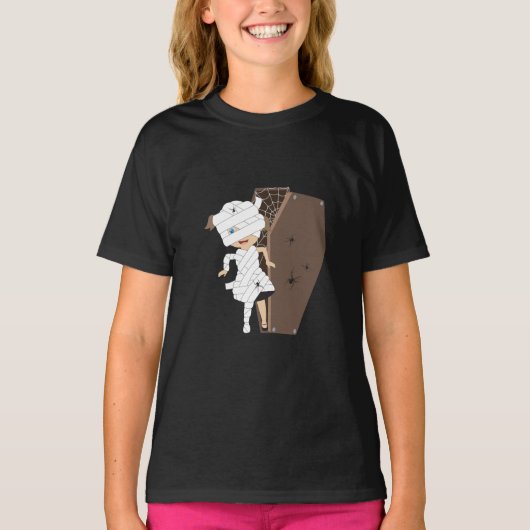 Cute Girl Mummy Coffin Halloween Design T-shirt (Voorkant)