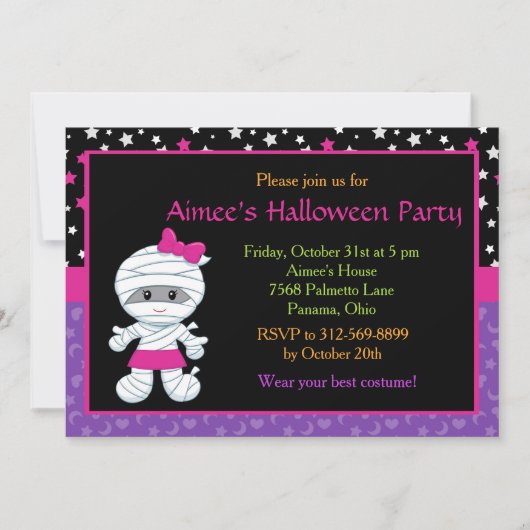 Cute Girl Mummy Halloween Party Invitation Kaart (Voorkant)