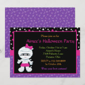 Cute Girl Mummy Halloween Party Invitation Kaart (Voorkant / Achterkant)