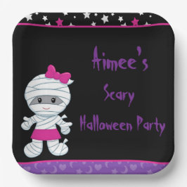 Cute Girl Mummy Halloween Party Papieren Bordje