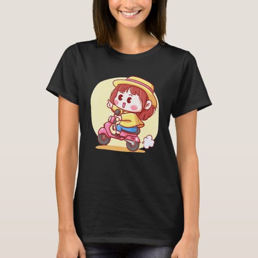 Cute Girl On A Scooter T-shirt (Voorkant)