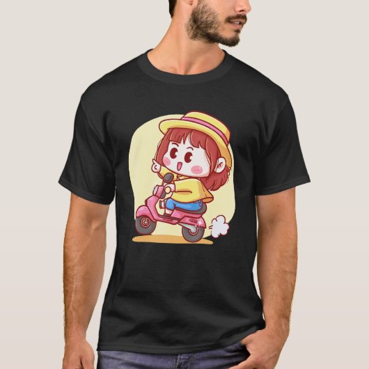 Cute Girl On A Scooter T-shirt (Voorkant)