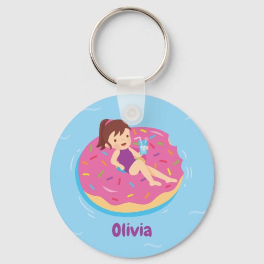 Cute Girl op Doughnut Pool Swim Float Sleutelhange Sleutelhanger (Voorkant)