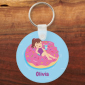 Cute Girl op Doughnut Pool Swim Float Sleutelhange Sleutelhanger (Voorkant)