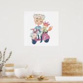 Cute Girl op Motor Scooter met Little Fox Poster (Keuken)