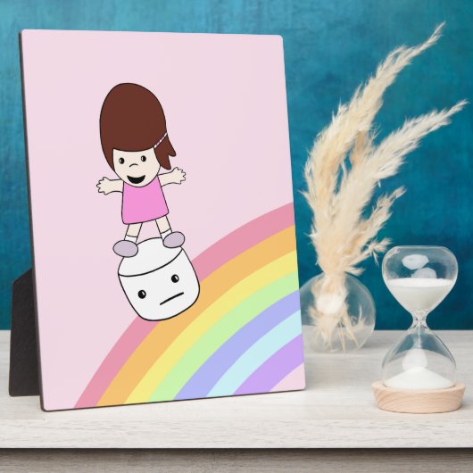 Cute Girl op regenboog met Marshmallow Plaque w Ei Fotoplaat (Zijkant)