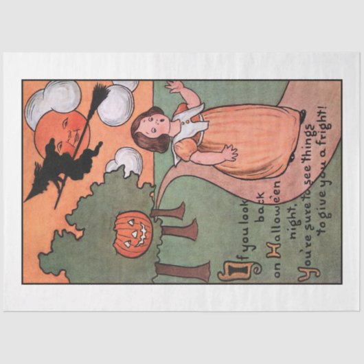 Cute Girl op Scary Halloween Night Tissuepapier (Voorkant)