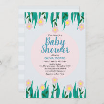 Cute Girl Otter Cartoon Flowers & Name Baby shower