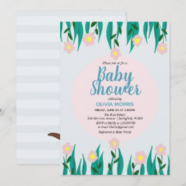 Cute Girl Otter Cartoon Flowers & Name Baby shower Kaart