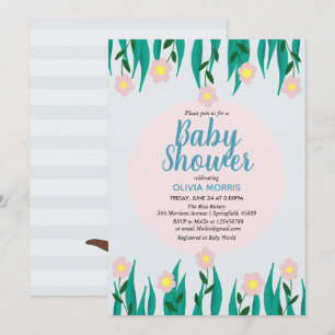 Cute Girl Otter Cartoon Flowers & Name Baby shower Kaart