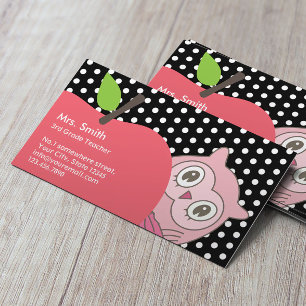 Cute Girl Owl & Apple Tutor/Teacher Visitekaartje