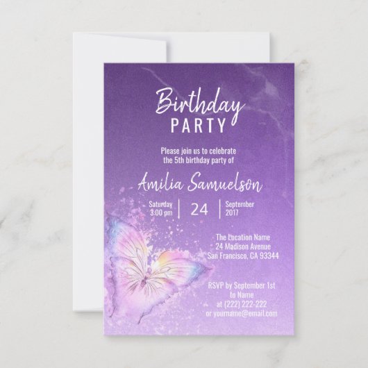 Cute Girl Paarse Butterfly Birthday DIY Sjablonen Kaart (Voorkant)