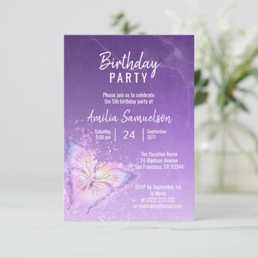 Cute Girl Paarse Butterfly Birthday DIY Sjablonen Kaart (Staand voorkant)